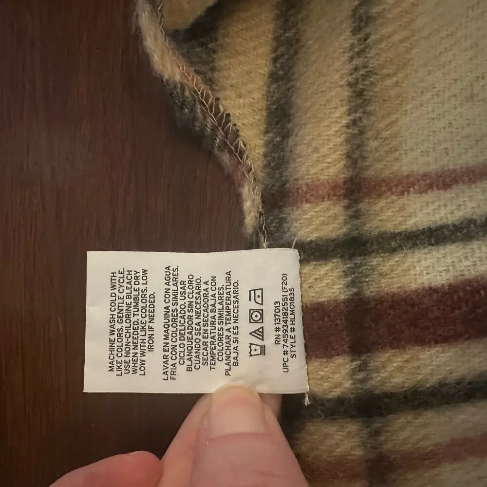 Woolrich Plaid Poncho Blanket Shawl open‎ front striped fringe trim one size